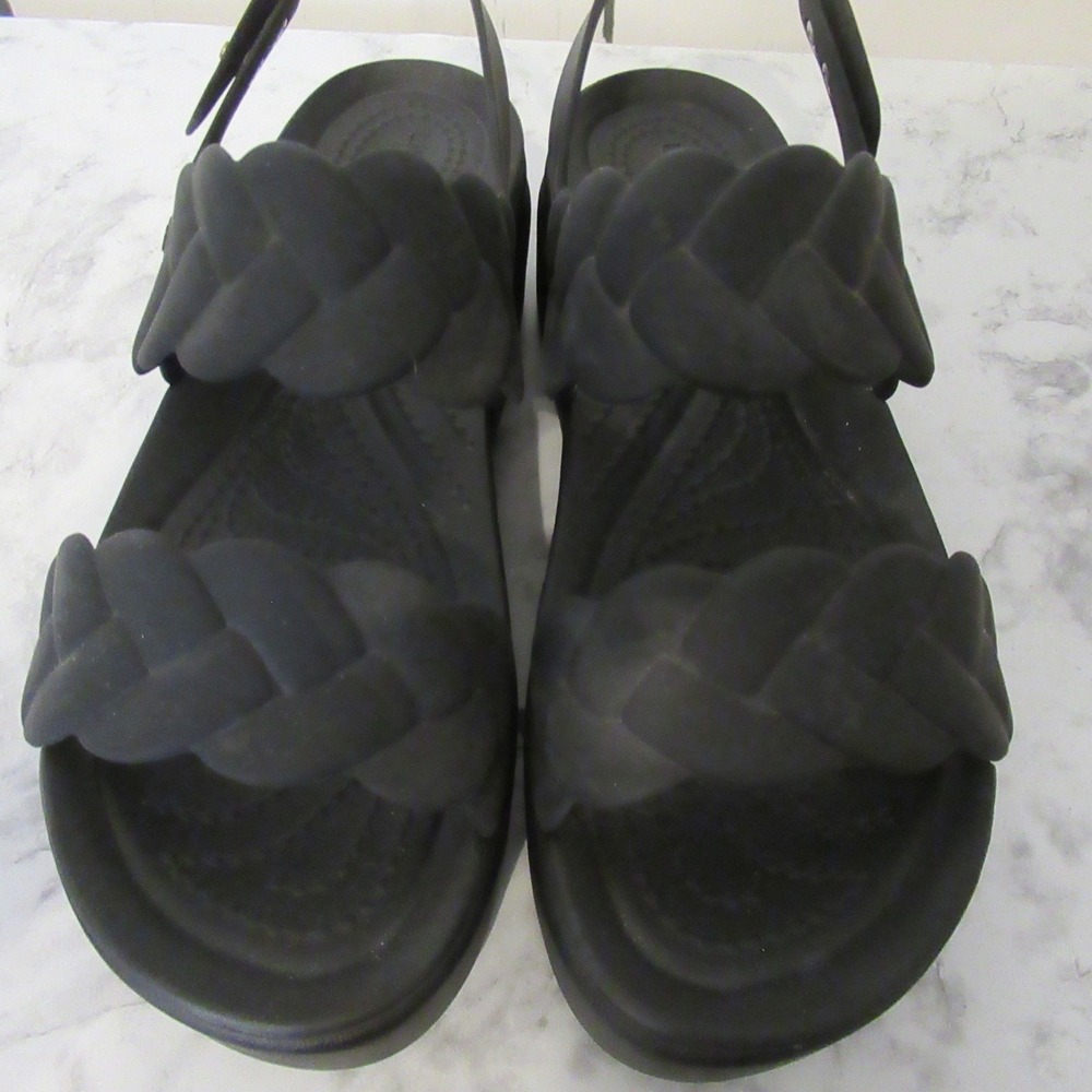 Crocs Sandals 8 Black Brooklyn Woven Low Wedge Platform Croslite - Picture 5 of 7